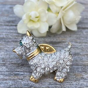 Vintage Carolee Scotty Scottish Terrier Dog Brooch Pin Rhinestone Gold. EUC